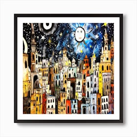 Moonlight Bright - Cityscape At Night Art Print