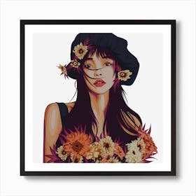 Asian Girl With Flowers Art Print