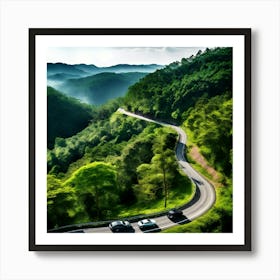 Treetop Car Scenic Tour Tourism Country Rural Green Zigzag Drive Road Background Topview (6) Art Print