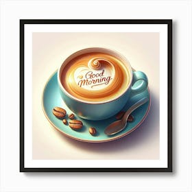 Good Morning Turquoise Coffee Cup Art Print