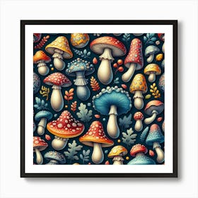 Seamless Pattern With Mushrooms Art Print