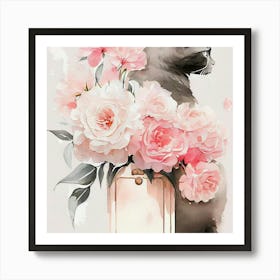 Cat With Roses 3 Art Print