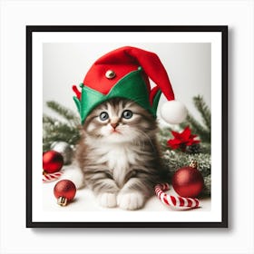 Christmas Kitten In Santa Hat 2 Art Print