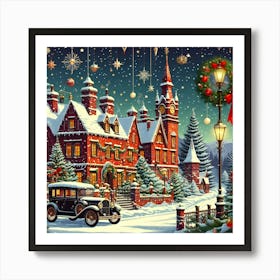 Christmas Village Town Snow Affiche