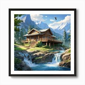 Cabin In The Mountains Art Print