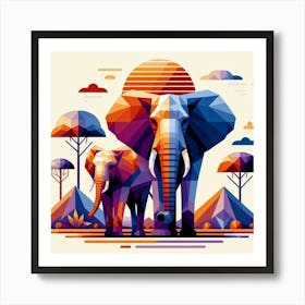 The Understanding Duo Elephants In The Savannah Art Print