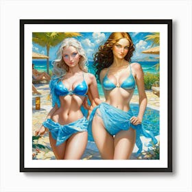 Two Girls In Bikinis Art Print