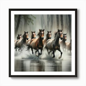 Horses In The Water 2 Art Print