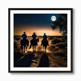 Three Cowboys At Night Art Print