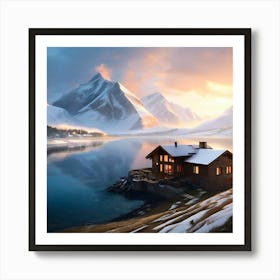 ? House By The Lake In The Mountains Art Print