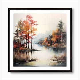 Amber Aura: Serene Autumn Landscape in Hudson's Grace Art Print