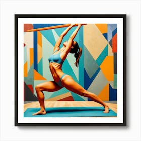 Reverse Warrior Pose Cubism Style Art Print