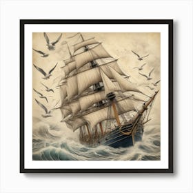 Sailing Ship In Rough Seas art Art Print