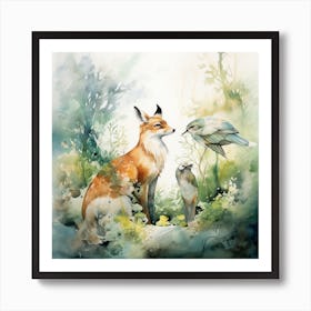 Fox And Bird 1 Art Print