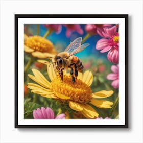 Bee On A Flower Art Print