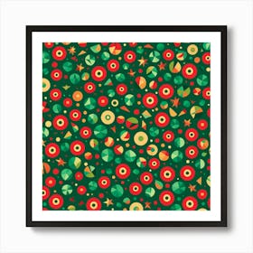 Christmas like Pattern, A Pattern Featuring Abstract Geometric Shapes With Lines Green And Red Colors, Flat Art, 117 Art Print