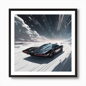 Futuristic Car Driving Through The Snow Art Print