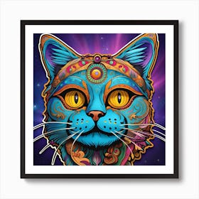 Psychedelic Cat Whimsical Bohemian Enlightenment Print 5 Art Print