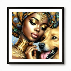 African Woman With Dog 1 Art Print