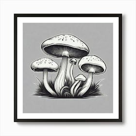 Mushrooms In The Grass Art Print