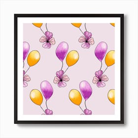Purple And Yellow Balloons Square Art Print