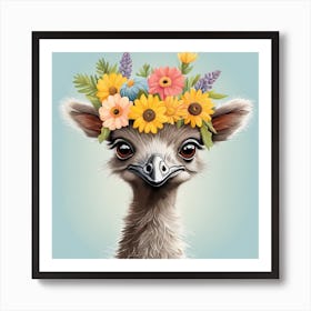 Floral Baby Ostrich Nursery Illustration (31) Art Print