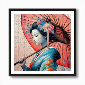 Abstract Puzzle Art Japanese girl with umbrella 1 Art Print