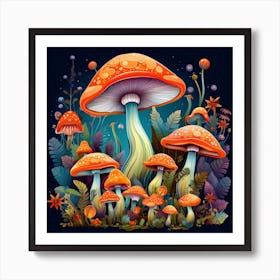 Mushrooms In The Forest 38 Art Print