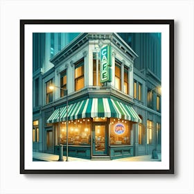 Corner Cafe At Night Kitchen Restaurant  Art Print