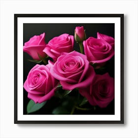 Pink Roses On Black Background 3 Art Print