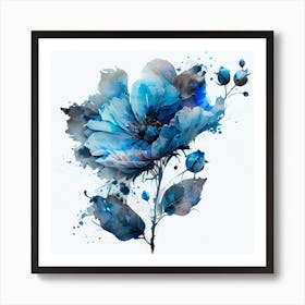 Blue Watercolor Flower Abstract Art Print