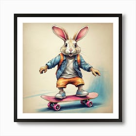 Rabbit On Skateboard 1 Art Print