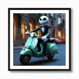 Jack Skellington Driving A Mint Vespa In Rome In Halloween Art Print