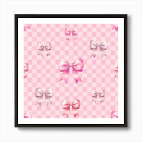 Pink Bow Pink Squares Art Print