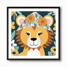 Floral Cute Baby Lion Nursery Illustration (2) 1 Art Print