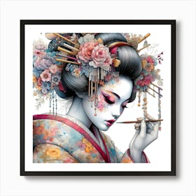 Japan Traditional Geisha Illustration By Ad 131 Art Print