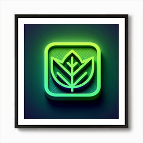 Neon Leaf Icon Art Print