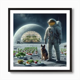 Astronaut With His Dog On The Moon 2 Art Print