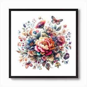 Flowers And Butterflies Art Print