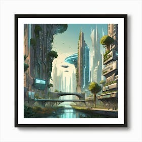 A Futuristic Cityscape Where Nature And Technology Coexist In Harmony Art Print