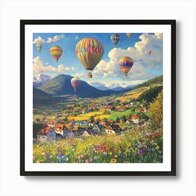 Hot Air Balloons In The Swiss Alps Art Print