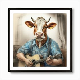 Cow Playing Guitar 3 Art Print