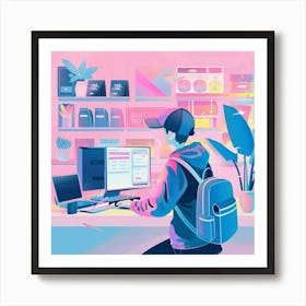 Office Worker Working At Computer Art Print