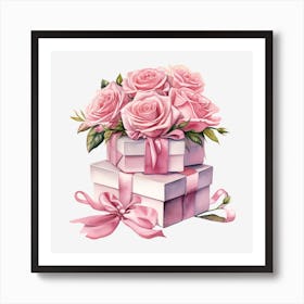 Pink Roses In Gift Boxes 2 Art Print