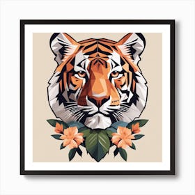 Floral Tiger Low Poly Painting (5) Art Print