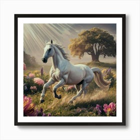 White Horse In The Meadow Art Print