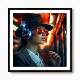 Young Woman Listening To Music On The Subway Art Print