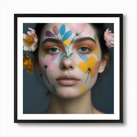 Beautiful Woman With Flowers On Her Face 2 Art Print