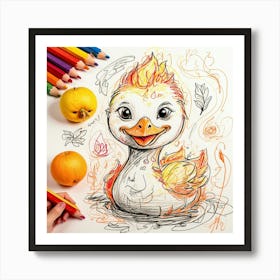 Duck In Flames Art Print