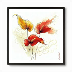 Red Anthuriums Flowers II. Art Print